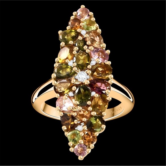 Multi Tourmaline 18k Gold Vermeil Cocktail Ring with Cluster Design MSRP $550 - Picture 8 of 11